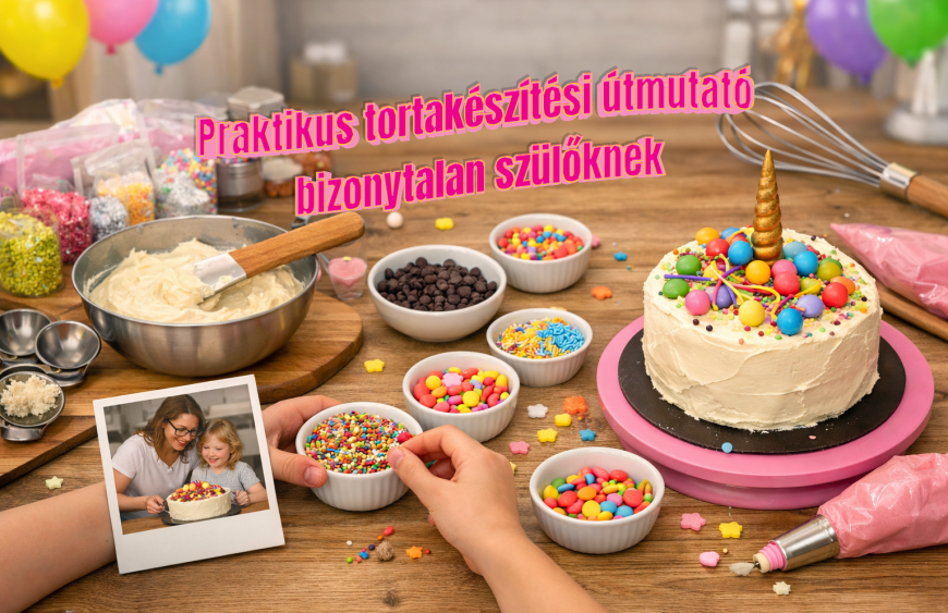 Szülinapi torta készítése kezdőknek: színes díszítés, krém, sprinkles és egy gyerekekkel is könnyen elkészíthető torta.