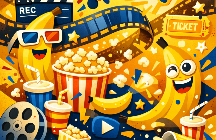 Vidám sárga filmes illusztráció banán motívumokkal