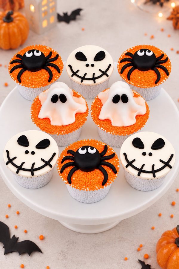 Dot cake pohárdesszertek pókos, szellemes és skeletonos díszítéssel